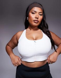 Спортивный бюстгальтер Curve Icon 4505 С высокой поддержкой, застежкой-молнией спереди, регулируемыми бретелями и съемными подушечками белого цвета