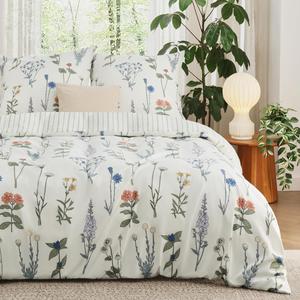 Комплект постельного белья Bedsure из 3 предметов, 200х200/80x80 см, белый/цветы