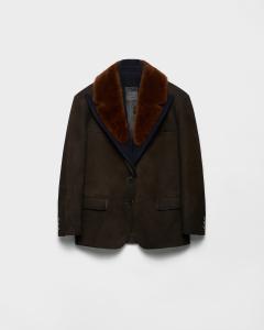 Куртка-кабан из замши и овчины Prada, эбеновый