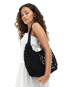 Сумка-тоут ASOS DESIGN в стиле макраме с поворотной ручкой черного цвета