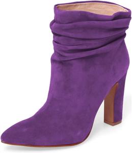 Женские ботильоны YDN с низким голенищем, с заостренным носком, массивным высоким каблуком, зимние ботинки на молнии, Purple