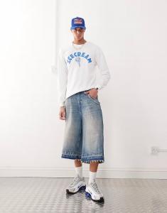 Футболка с длинным рукавом и принтом в виде рожка ICECREAM белого цвета