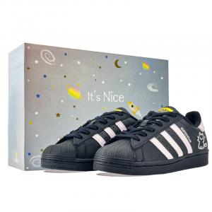 Adidas Originals Женские кроссовки для скейтбординга SUPERSTAR с низким верхом, устойчивые к истиранию, цвет черный/розовый