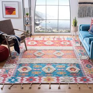 Ковер SAFAVIEH, 244 x 305 см, - коллекция Saffron - большой - Rust & Beige, ручной работы из шерсти, марокканский дизайн бохо с кистями, идеально для гостиной, спальни, офиса, столовой (SFN105P)