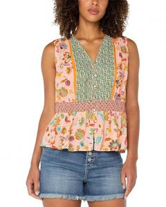 Топ Liverpool Los Angeles Sleeveless Woven Top With Smocked Waist, цвет Pink Green Multi Floral