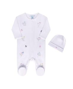 Детский хлопковый комбинезон с вышивкой "Garden" и шапочкой для девочек Feltman Brothers, белый