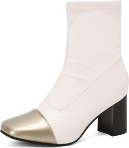 Ботильоны SHEMEE двух цветов для женщин с массивным каблуком, квадратным носком, высокие ботильоны на каблуке, без застежки, осенне-зимняя обувь, White/Gold