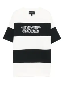 Полосатая футболка с вышитым логотипом Emporio Armani Kids, черный