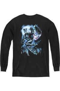 Футболка с длинным рукавом Batman Moonlight Cat для подростков Gildan, черный