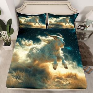 Erosebridal Комплект постельного белья Goat с принтом животных и звездным небом для детей, White Yellow Black