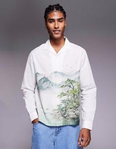 Свободная рубашка Revere с живописным принтом в бежево-белом цвете Asos Design