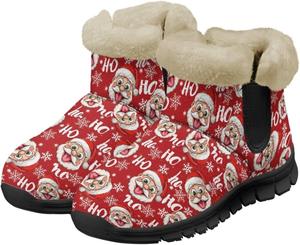 Рождественские зимние ботинки для женщин, удобные короткие ботинки с утеплителем, плюшевые теплые наружные туфли на плоской подошве Twousenru, Funny Santa Claus