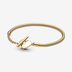 Браслет Pandora Moments Heart T-Bar Snake Chain, золото