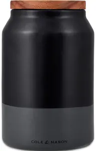Система хранения Cole & Mason "Hinxton", (1 шт.), стильное керамическое хранилище, крышка из акации 11х17х11 см, серый/черный