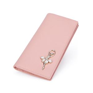 MEXICAN Женский бумажник из натуральной кожи коровы черный розовый бежевый, Pink Long Style