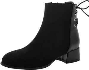 Женские ботильоны VOKLIN с квадратным носком в западном стиле, на низком каблуке, застежка сбоку-молния, шнуровка, короткие праздничные ботинки, Black-Velvet Lined