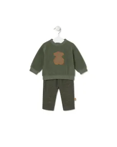 Детский комплект из мягкого трикотажа и штанов в клетку Tous, темно-зеленый