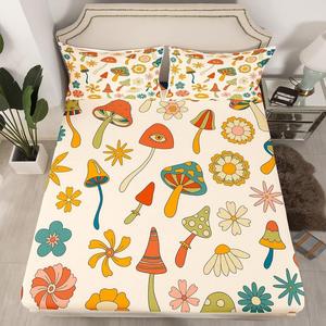 Erosebridal Комплект постельного белья Hippy Girl Flower в стиле ретро 60-70-х годов с винтажным цветочным принтом, Multi 11