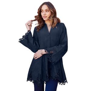 Женская свободная туника из поплина больших размеров Roaman's с вышивкой, темно-синий