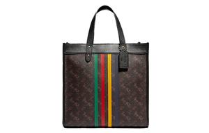 Сумка-шоппер Coach из телячьей кожи женская черная с радужными полосками