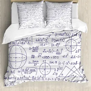 Пододеяльник ABAKUHAUS Modern, с рисунком "Студенческая геометрия", с защитой от клещей, подходит для аллергиков, с наволочками, 200 x 200 см - 80 x 80 см, темно-фиолетовый с белым Abakuhaus