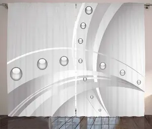 Шторы ABAKUHAUS в стиле "Абстрактный деревенский", линии, изгибы, шар, универсальные ленточные шторы для гостиной с петлями и крючками, 280 x 175 см, светло-серый, серо-белый Abakuhaus