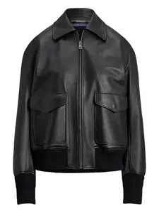 Кожаная куртка на молнии спереди Ralph Lauren Collection, черный