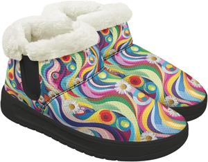 Женские мини-ботинки Fuzzy Platform, классические зимние ботинки до щиколотки с стелькой из поролона с эффектом памяти, легкая подошва с противоскользящим эффектом Chririnla, Abstract Daisy