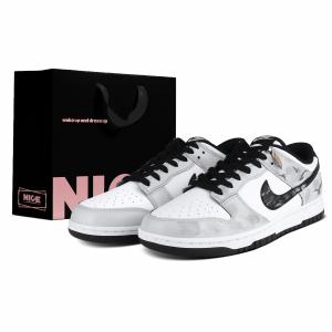 Nike Износостойкие, дышащие низкие скейтбордистские кроссовки Dunk, унисекс, белый и серый