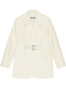 Меланжевый блейзер с поясом GANNI, нейтральный