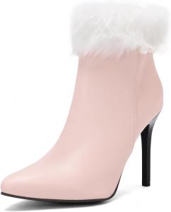Женские зимние меховые элегантные ботильоны на шпильке с острым носком, застежкой-молнией, высокими каблуками, теплые короткие ботинки для снега JOEUSTY, Pink