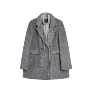 ELLE Пальто женское Medium Gray с воротником стойкой и умеренно прямым кроем