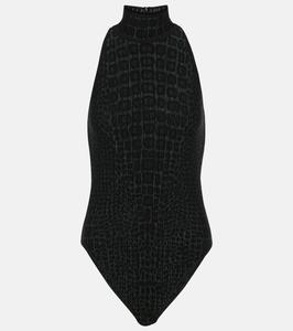 Боди с воротником-халтер и тиснением под крокодила Alaïa, черный