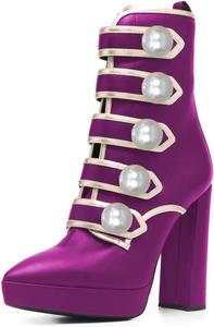 Женские ботильоны YDN с заостренным носком, на высокой устойчивой шпильке, средние по голенищу, жемчужного цвета, с молнией, стильные, для вечеринок и танцев, размеры 4-15 US, Fuchsia
