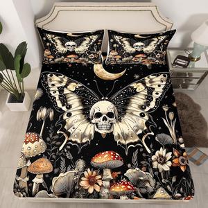 Erosebridal Комплект постельного белья Moth с готическим принтом черепа и галактики черного цвета, Black and Gold