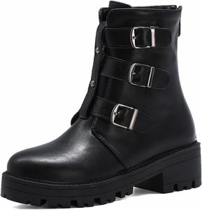 Женские ботильоны VOKLIN с пряжкой и ремешками, деловые, с круглым носком, молнией сзади, средний каблук, униформа, короткие вестерн-босоножки, Black-Velvet Lined