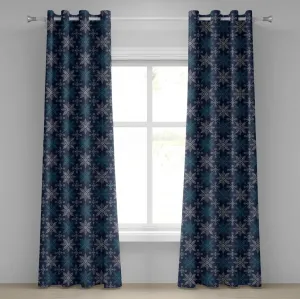 Штора на люверсах ABAKUHAUS Снежинка, зимняя праздничная тема, узор Восьмиконечная звезда, декоративная, двухпанельная, 280 см x 225 см, цвет морской волны, светло-голубой Abakuhaus