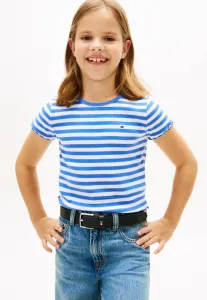 Базовая облегающая футболка с рюшами и ребристым принтом. Tommy Hilfiger, Empire Blue Stripes