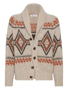 Кардиган с жаккардовым узором Brunello Cucinelli, бежевый
