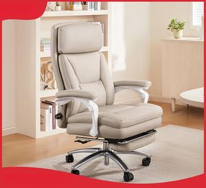Кресло SIHOO L6C Off-White Genuine Leather с регулируемой подголовником и поясничной подушкой