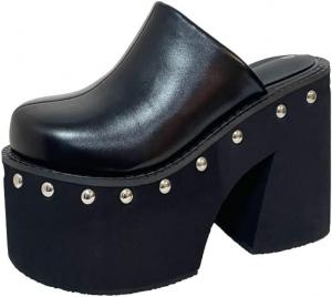 Эмо обувь на платформе Y2K, слипоны, широкие боевые ботинки с металлическими украшениями для женщин, девушек-подростков, массивные готические панк-кэвайные ретро-подарки для дочери, внучки, для школы, кожаные LokoLucx, Black