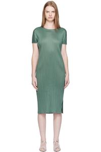 Pleats Please Issey Miyake Зеленое платье миди на июнь, ежемесячные цвета