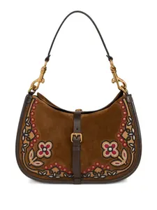 Средняя сумка на плечо из замши с цветочной вышивкой Pony Etro, коричневый