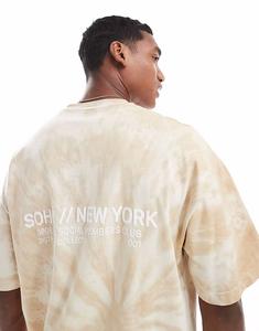 Футболка River Island oversize с принтом логотипа Soho на спине в цвете тай-дай цвета экрю