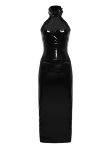 Платье миди с открытой спиной и высоким воротником Lika, черный