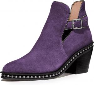 Женские ботильоны YDN с заклепками, средней высоты на массивном каблуке, закрытым носком миндальной формы, с пряжкой, короткие боевые ботинки, размеры 4-15 США, Purple Suede