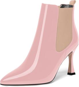 Женские сапоги SKYSTERRY, без застежек, с заостренным носком, до щиколотки, каблук 8,4 см, Beige Pink