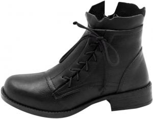 Generic Женские кожаные ботинки CsgrFagr с нескользящей подошвой, круглым носком, шнуровкой, боковой молнией и низким каблуком на щиколотку с ремешками (черные, 8.5)