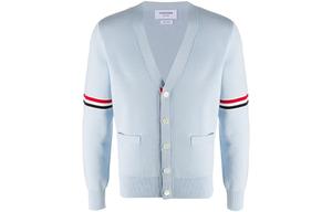 Футболка с полосками на воротнике-гольф THOM BROWNE, светло-голубой