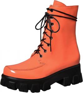 Ботильоны Arqa Lug Sole из лакированной кожи с низким каблуком, шнуровкой и молнией, короткие ботинки в стиле Go Go, Orange